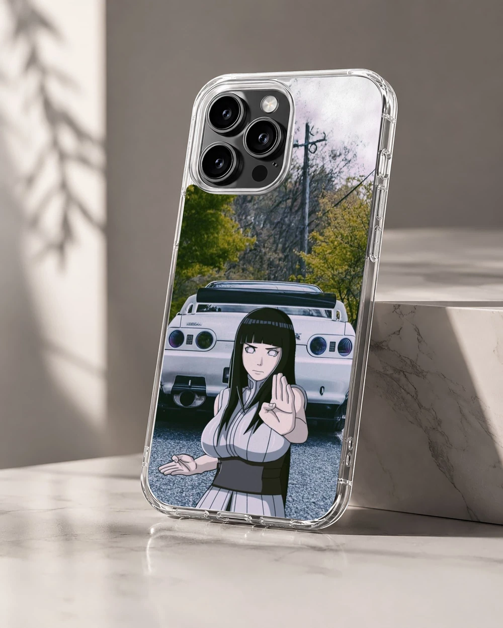 Anime JDM phone cover featuring a dynamic design with a character and car